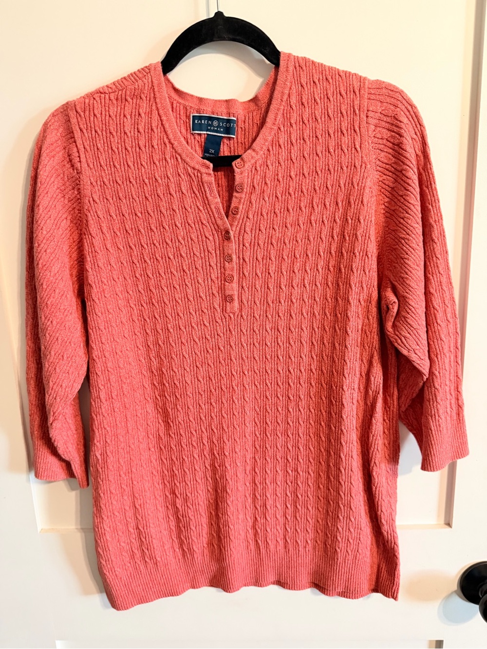 Scott Coral Cable-Knit Henley Sweater